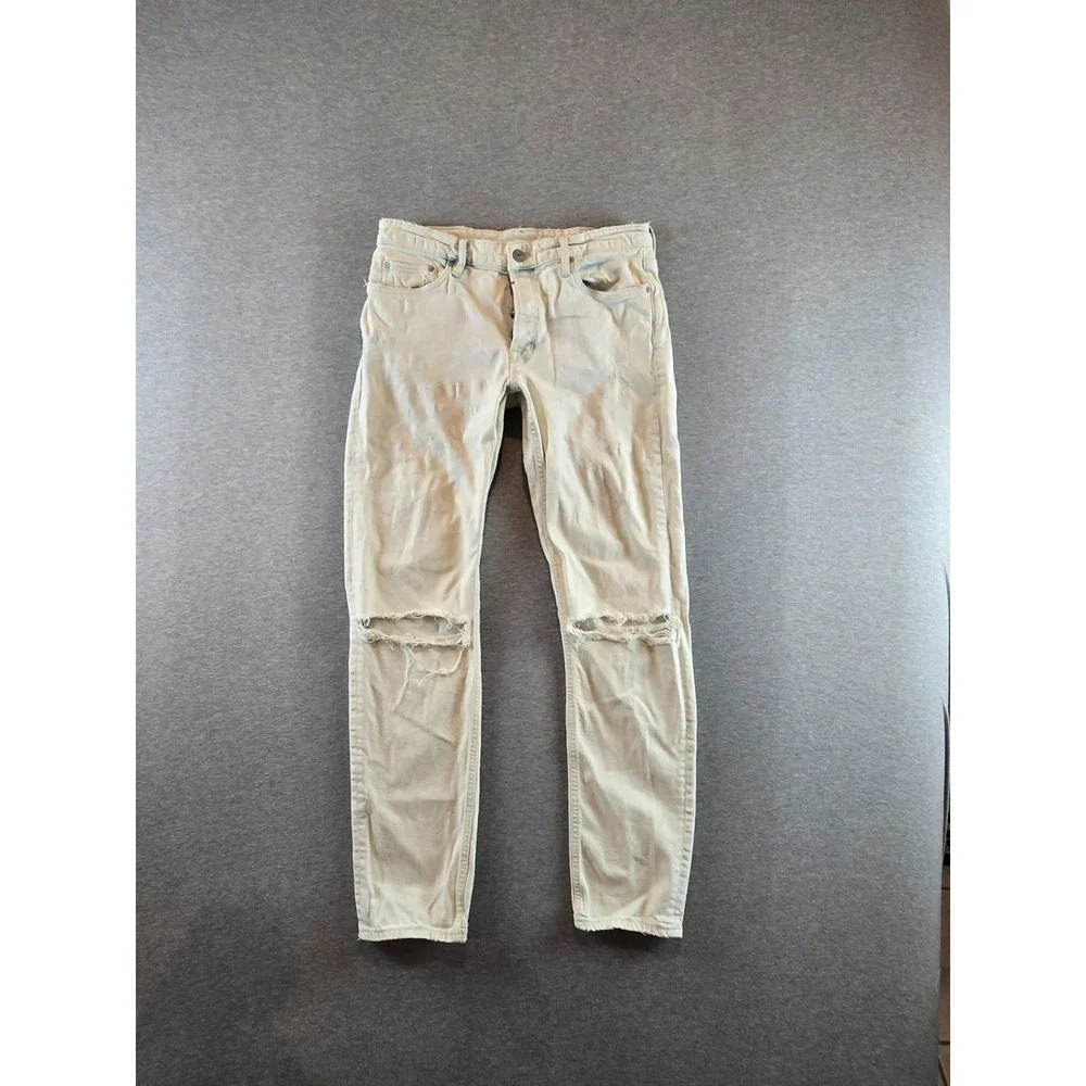 Allsaints Rex Damaged Jeans 33x33 White‎ Distressed Button Fly Denim